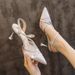 Cross-border Mesh High-heeled Shoes With A Unique Design, Elegant And Sophisticated, Semi-closed-toe Sandals For Women,_vogvips.com