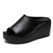 Summer New Fashion Korean Style One-Strap Wedge Slippers Versatile High Heel Waterproof Platform Black And White Women's Shoes_vogvips.com