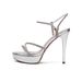 Waterproof Silver High For Women, Elegant And Comfortable, Sparkling Rhinestone Thick Sole Sandals With Thin Heels_vogvips.com