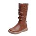 Winter Pleated mid Calf Boots for Women Retro Style plus Size Side Zipper Slim Fit Casual Booties_vogvips.com