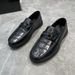 Autumn New Flat Bottom British Bean Toe Layer Cowhide Crocodile Pattern Shallow Mouth Lazy Leather Shoes_vogvips.com