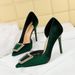 1363-K39 Elegant Banquet Heels Stiletto Shallow Mouth Pointed Toe Metal Buckle West Silk Side Hollow Super High Heel_vogvips.com
