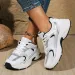 Women White Navy Chunky Running Sneakers Breathable Mesh For Outdoor Sports Daily Wear Daily Outfit_vogvips.com