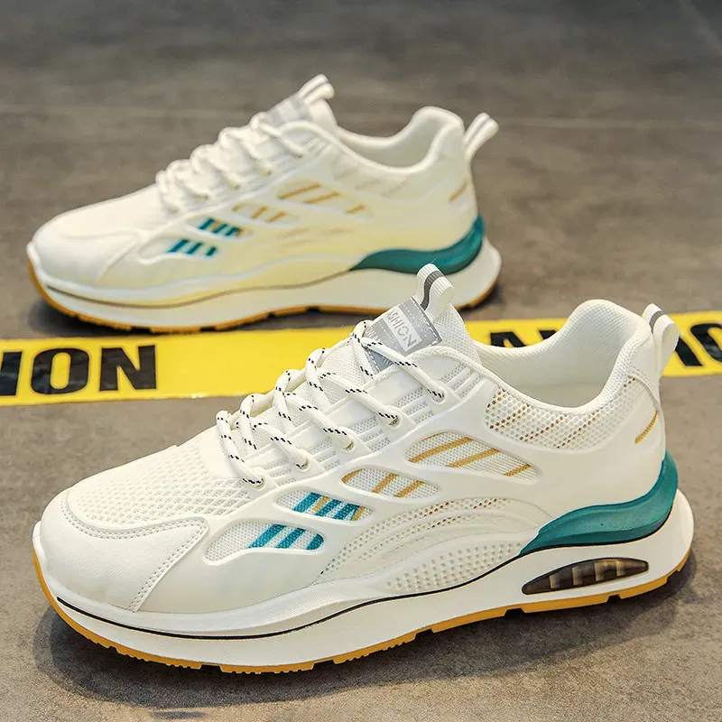 Men's Running Breathable New Sneakers Mesh Sports Casual Style White Clunky Shoes Green Free Shipping_vogvips.com