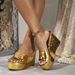 Women S Platform Heel Gold Shiny Fashion Elegant Simple Slip On Casual Sandals_vogvips.com