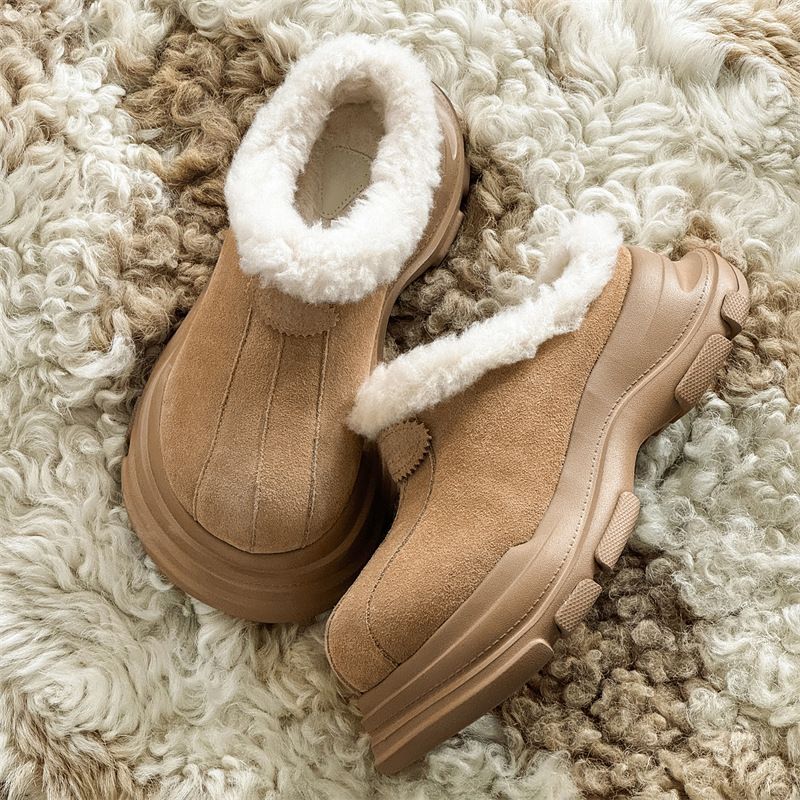 Unisex Winter Clogs With Thick Sole - Waterproof Slip-Resistant Fuzzy Lined Snow Boots For Men & Women (Chestnut, Grey)_vogvips.com