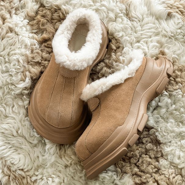 Unisex Winter Clogs With Thick Sole - Waterproof Slip-Resistant Fuzzy Lined Snow Boots For Men & Women (Chestnut, Grey)_vogvips.com