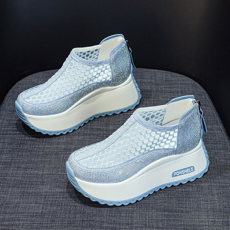 Dad Shoes Hollow Women's Sandals New Round Head Mesh Breathable Casual Thick Sole Increased Height_vogvips.com