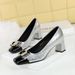 5299-K91 Fashion Professional OL Commuter Women's Shs Color Blocked Square Head Light Mouth Metal Buckle Bow Single_vogvips.com