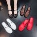 Korean-style New Light Luxury Jelly Crystal Closed-toe Versatile Flat Breathable Sandals With Hollow Design, Comfortable_vogvips.com