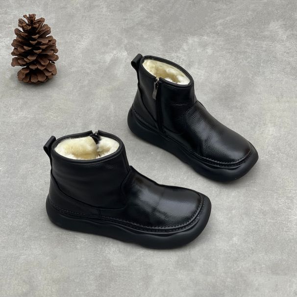 Handmade Short 2025 Winter New Martin Casual Versatile Snow Thick Sole Side Zipper Cowhide Women's Boots_vogvips.com