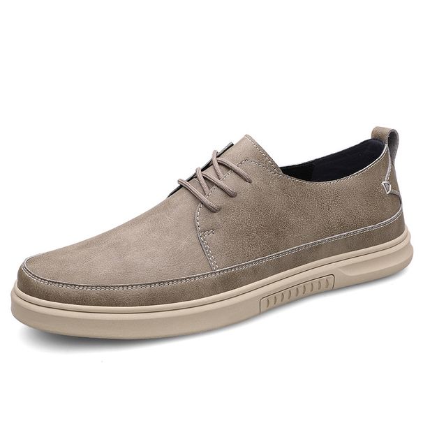 Round Head Light Mouth Low-top Casual Men's Shoes Cowhide Business Dress Casual Leather Shoes British Solid Color Board Shoes_vogvips.com