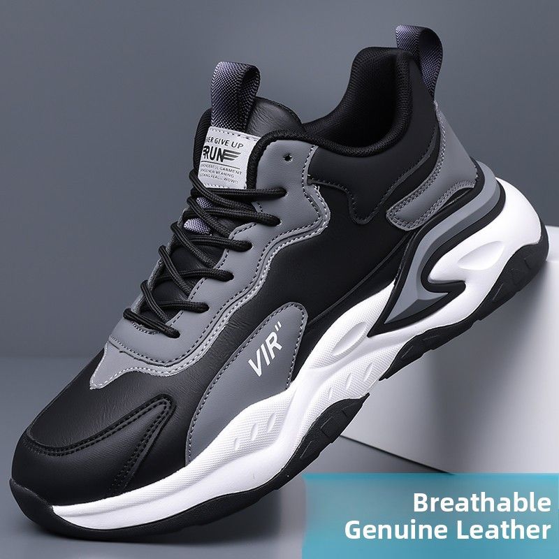 Men's Breathable Running Oes Summer Invisible Insole Heightening 0cm Leather Surface Waterproof Sport Oes O Absorpti..._vogvips.com