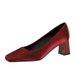 6293 Spring And Autumn New French Elegant Fashion Single Shoe Square Head Silk Coarse Shallow Plain Face Middle Heel_vogvips.com