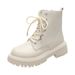 Martin Women, New Autumn And Winter Style, Fleece-Lined White Short Boots, Thick-Soled British Style Motorcycle Boots_vogvips.com