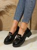 Cross-Border Foreign Trade Plus Size 2025 Small Leather Shoes Women British Style Slip-On Thick Sole Chunky Heel_vogvips.com
