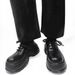 Dad's Black British Round Toe Sponge Thick Sole, Versatile, Matte High-end, Derby Shoes, Trendy Small Leather Shoes_vogvips.com