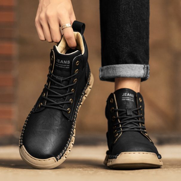 European Warm Series Martin Genuine Soft Sole Wear-Resistant Casual British Style Work Men's High-Top Leather Boots Safety Shoes_vogvips.com