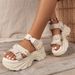 Solid Color Round Head One Line Buckle Fashion Women's Large Size Platform Sandals_vogvips.com