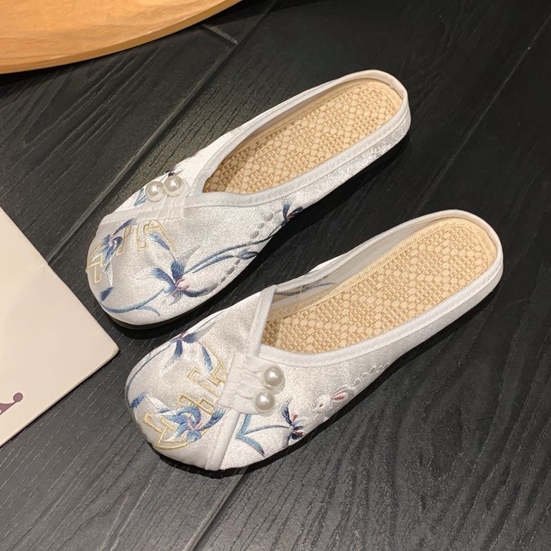 Summer Ethnic Style Baotou Slippers For Women Soft Sole Han Element Silk Satin Cheongsam Ancient Costume Hanfu Shoes_vogvips.com
