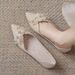Flat Sole Single Shoe Female Summer 2023 New Style One Foot Pedal Water Diamond Pearl Petal Fairy Matching Skirt Wedding_vogvips.com