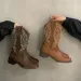Retro Style Embroidery Women Western Cowgirl Boots Fashion Zippers Mid Calf Booties Square Heels Autumn Winter Shoes_vogvips.com
