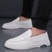 2025 New Style White British Men's Casual Leather Woven Pattern Lazy Loafers Korean Version Hairstylist Shoes_vogvips.com