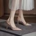 Women's Studded High-heeled With Thin Heels, 2025 Spring New Model, Pointed Toe, Side Cut-out, Rivet, Solid Color, Ankle_vogvips.com