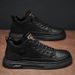 European Warm Series Martin Winter Plush High-top Cotton Work British Style Leather Boots Black Men's Shoes Thick Sole Height Increasing_vogvips.com