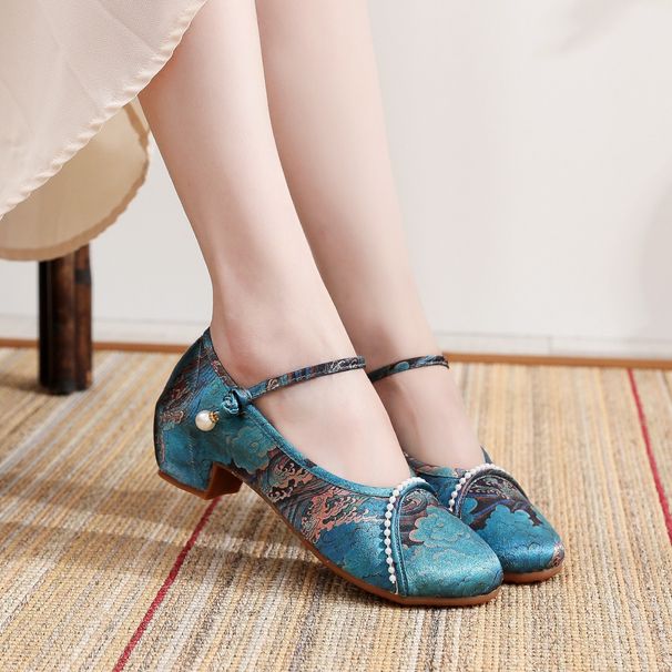 Women’s Shoes Summer Old Ancient Style Printed Cloth Shoes Embroidered Shoes Chinese Style Mid Heel Cheongsam Matching Shoes Hanfu Improved Shoes_vogvips.com