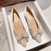 Pointed Toe Shoes For Womennew Thick Heel Shallow Mouth Diamond Pearl Bow Temperament Women's Shoes Four Seasons Soft Sole Comfortable_vogvips.com
