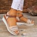 New Large Slope Heel Thick Bottom Sandals Straw Weaving Water Diamond Sparkling Simple And Comfortable Fashion Buckle_vogvips.com