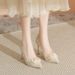 MTX French Style Pearl Waterproof Platform High Heels Women's Engagement Daily Wearable Petite Thick Sole Single Stiletto_vogvips.com