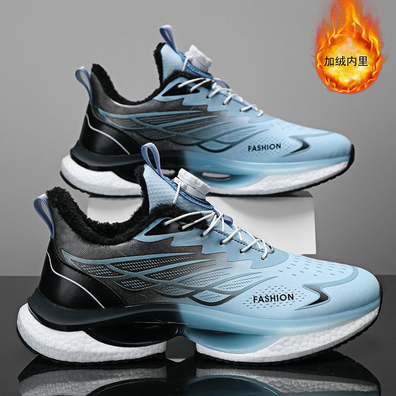 ShoeVault Factory Direct Men's Winter Fleece-Lined Warm High-End Thick-Soled Sneakers Northeastern Rotating Button Cotton Shoes_vogvips.com