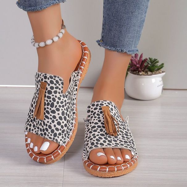 Women's Shoes Large Size Tassel Flat Bottomed One Strap Slippers Summer Outing Beach Women's Shoes_vogvips.com