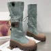 Retro Denim Chunky Platform For Women 2024 Autumn Patchwork Western Style Cowboy Boots Woman Thick Heels Mid Calf Botas_vogvips.com