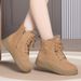 Autumn And Winter New Soft Leather Middle Aged Mom Short Boots Cotton Boots Middle Heels Middle Aged Cotton Shoes Wool And Velvet Snow Boots_vogvips.com