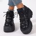 Chunky Platform High-Top Lace-Up Shoes For Women - Fashionable PU Leather Round Toe Boots With Metal Accents & Thick Rubber Sole_vogvips.com