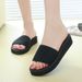 Summer Cool Slippers Women's Black Outer Wear Medium Heel One-word Drag New Non-slip Slope Heel Thick-soled Seaside Vacation Beach Shoes_vogvips.com