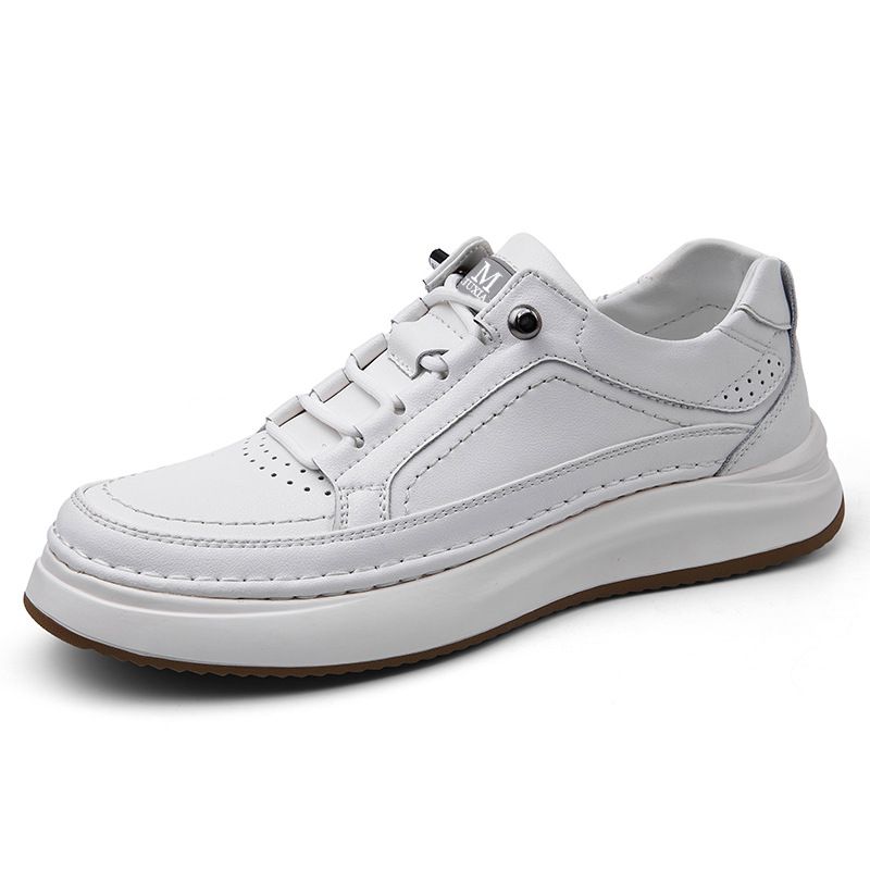 First Layer Cowhide Soft-soled Shoes Men's Shoes Breathable Thick-soled White Shoes Men's Casual Board Shoes_vogvips.com