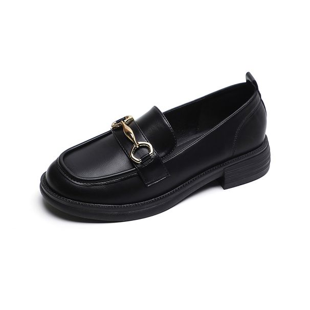 Platform Loafers Women's Round Head One Pedal Soft-soled Single Shoes British Style Small Leather Shoes_vogvips.com