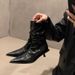 French Style Elegant High Heel Slim Short For Women 2025 New Brown Autumn Winter Fleece Lined Pointed Toe Small Ankle_vogvips.com
