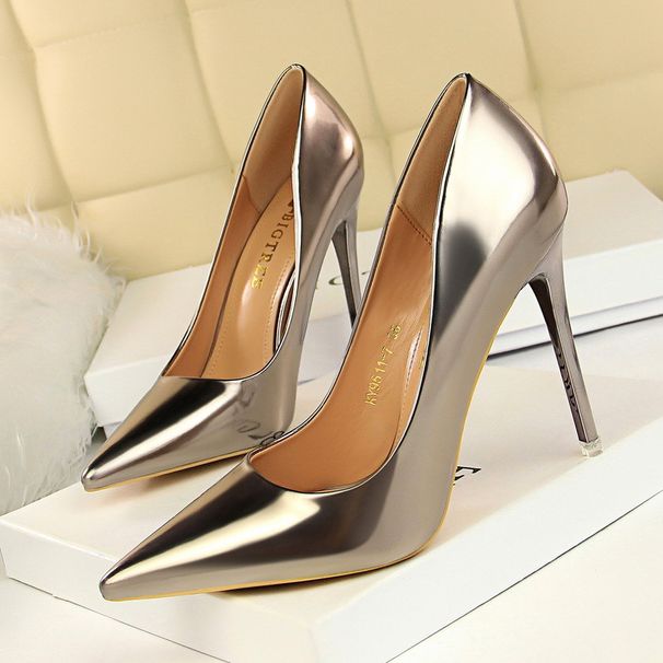 9511 A7 European And American Fashion Sexy Metal Heel High Heel Shallow Mouth Pointy Toe Nightclub Slim High Heels Women's Shoes Single Shoes_vogvips.com