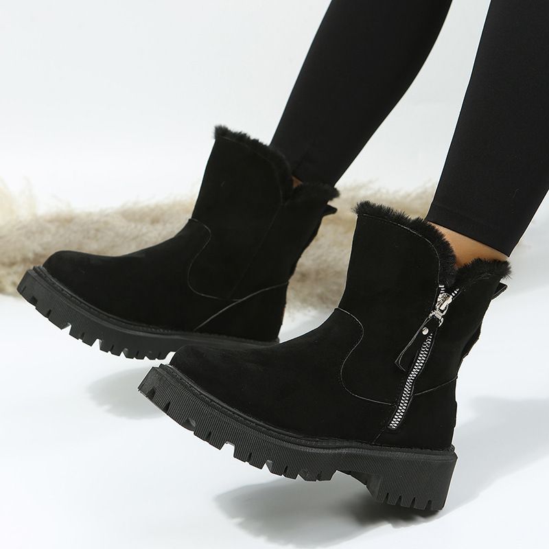Fashion Winter Snow Boots Women Mid-Calf Fleece Lined Warm Plus Size Waterproof Slip-Resistant Non-slip Combat Boots_vogvips.com