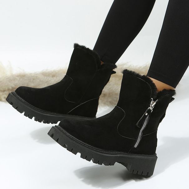 Fashion Winter Snow Boots Women Mid-Calf Fleece Lined Warm Plus Size Waterproof Slip-Resistant Non-slip Combat Boots_vogvips.com