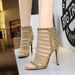 Beautiful Hollow Thin Heel Roman Sandals Women's Fashionable Rear Zipper Rivet Design Super High Heel Women's Shoes_vogvips.com