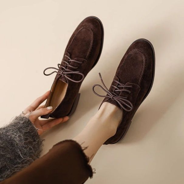 2025 Autumn New Lefu Lace Up Deep Mouth Single Coarse Heel British Style Casual Small Leather Women's Shoes_vogvips.com