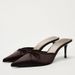 Women's Pointed Toe Bow Detail Satin Mule Heels Slip-On Dress Shoes For Fall Satin Bow Embellished High Heeled Mules Low Cut Outerwear Shoes_vogvips.com