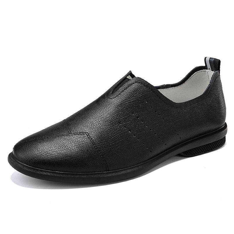 Casual Doudou Shoes Men's Shoes Solid Color Driving First-layer Leather Shoes Overfitting Lazy Shoes_vogvips.com