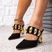 Black High Irregular Heels With Gold Buckle Decoration, Party Fashion, Simple Women's Sandals, Fashionable And Exquisite Personality Temperament_vogvips.com